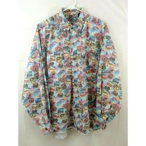 Vintage Lee Mens Shirt XL Long Sleeve Button Front Western Print Travel Cotton